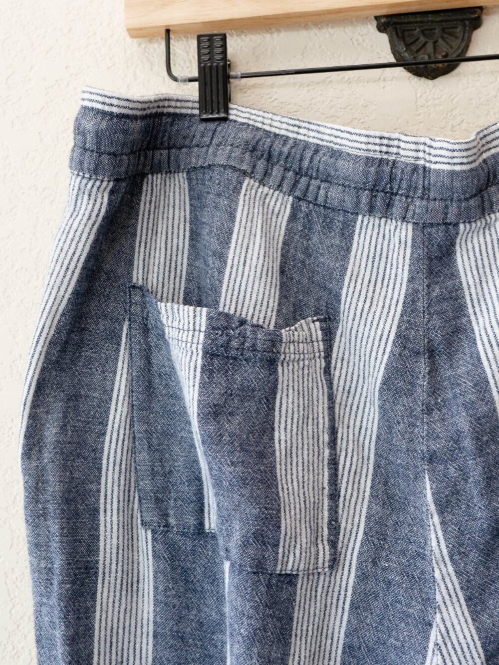 Old Navy Womens L Blue White Striped Linen Blend Wide Leg Pants Drawstring - Picture 10 of 14